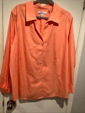 Foxcroft Coral-Orange Button-Down Blouse